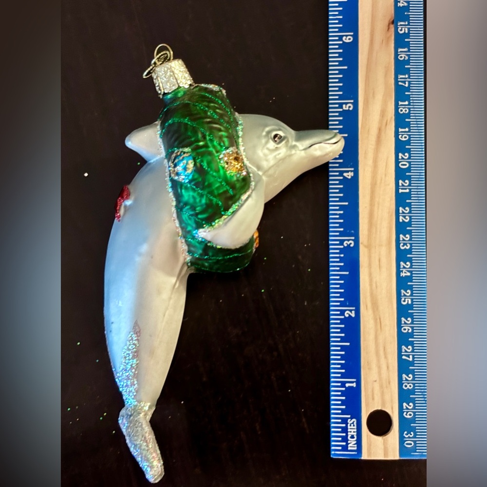 Christmas Dolphin Ornament by Old World Christmas. Blown Glass. Retired - Picture 5 of 5